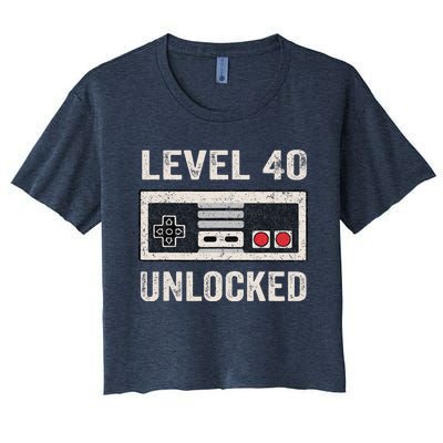 Level 40 Unlocked Video Gamer 40th Birthday Gifts Women's Crop Top Tee