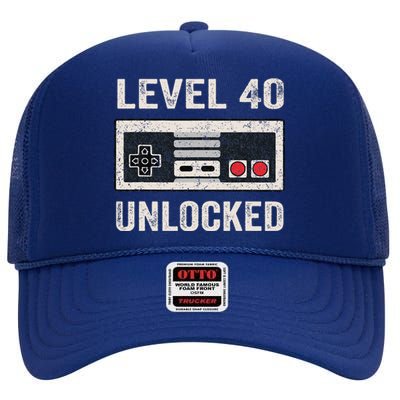 Level 40 Unlocked Video Gamer 40th Birthday Gifts High Crown Mesh Back Trucker Hat