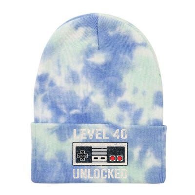 Level 40 Unlocked Video Gamer 40th Birthday Gifts Tie Dye 12in Knit Beanie