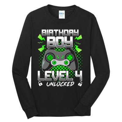 Level 4 Unlocked Gamer 4th Birthday Gift Video Game Lovers Tall Long Sleeve T-Shirt