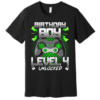 Level 4 Unlocked Gamer 4th Birthday Gift Video Game Lovers Premium T-Shirt