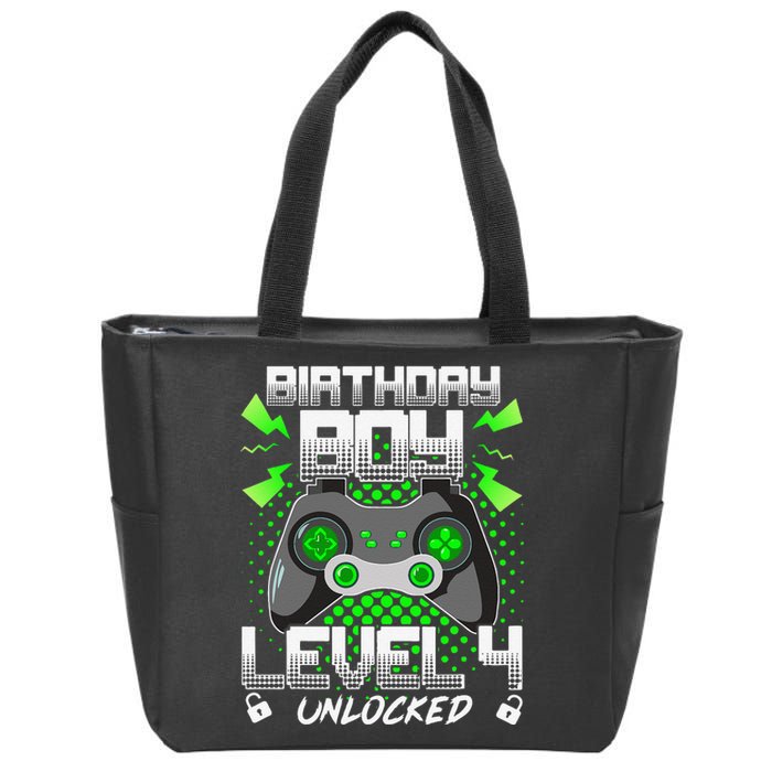 Level 4 Unlocked Gamer 4th Birthday Gift Video Game Lovers Zip Tote Bag