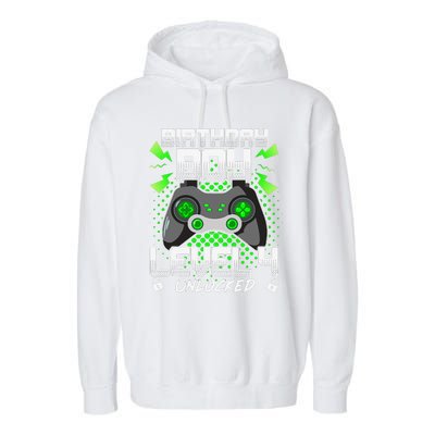 Level 4 Unlocked Gamer 4th Birthday Gift Video Game Lovers Garment-Dyed Fleece Hoodie