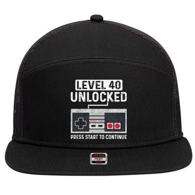 Level 40 Unlocked Press Start To Continue 7 Panel Mesh Trucker Snapback Hat