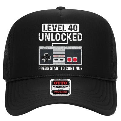 Level 40 Unlocked Press Start To Continue High Crown Mesh Back Trucker Hat