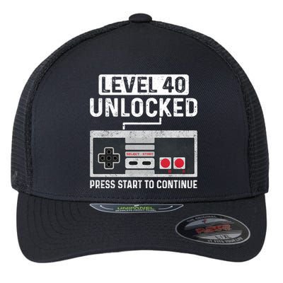 Level 40 Unlocked Press Start To Continue Flexfit Unipanel Trucker Cap