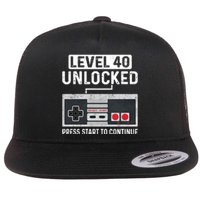 Level 40 Unlocked Press Start To Continue Flat Bill Trucker Hat