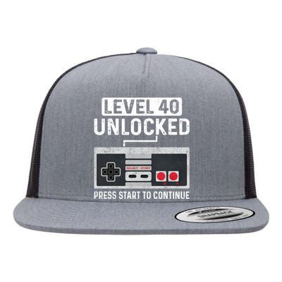 Level 40 Unlocked Press Start To Continue Flat Bill Trucker Hat