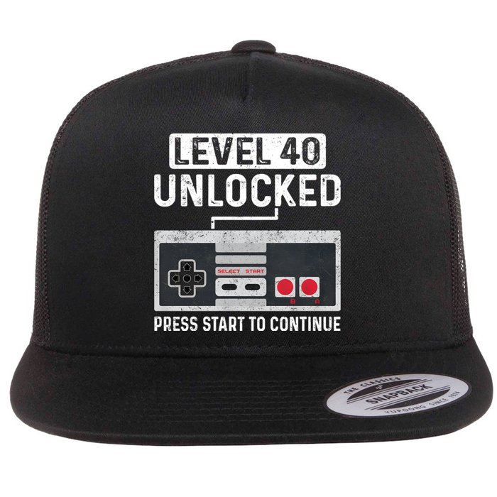 Level 40 Unlocked Press Start To Continue Flat Bill Trucker Hat