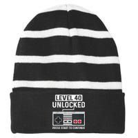 Level 40 Unlocked Press Start To Continue Striped Beanie with Solid Band