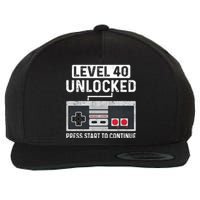 Level 40 Unlocked Press Start To Continue Wool Snapback Cap