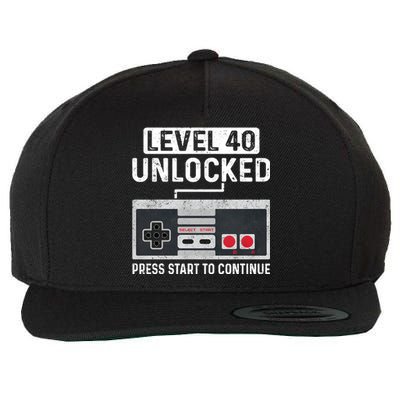 Level 40 Unlocked Press Start To Continue Wool Snapback Cap