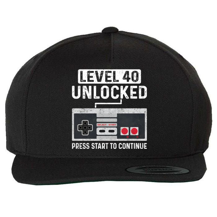 Level 40 Unlocked Press Start To Continue Wool Snapback Cap