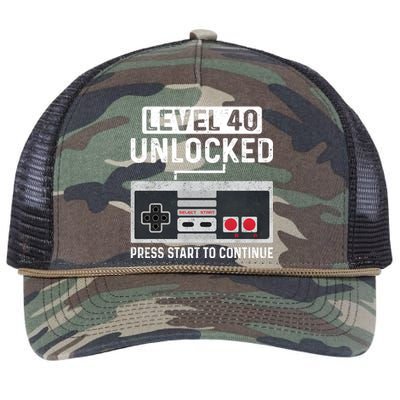 Level 40 Unlocked Press Start To Continue Retro Rope Trucker Hat Cap