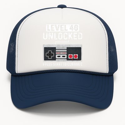 Level 40 Unlocked Press Start To Continue Trucker Hat