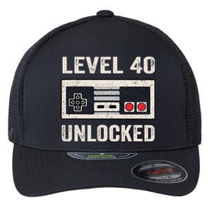 Level 40 Unlocked Video Gamer 40th Birthday Gifts Flexfit Unipanel Trucker Cap