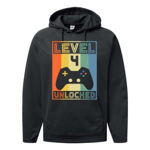 Level 4 Unlocked Video Gamer 14th Birthday Gaming Gift Performance Fleece Hoodie