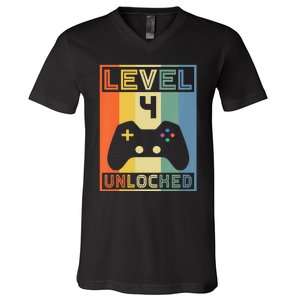 Level 4 Unlocked Video Gamer 14th Birthday Gaming Gift V-Neck T-Shirt