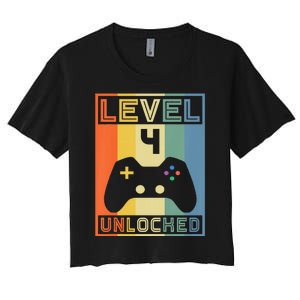 Level 4 Unlocked Video Gamer 14th Birthday Gaming Gift Women's Crop Top Tee