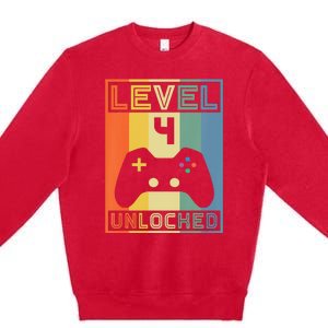 Level 4 Unlocked Video Gamer 14th Birthday Gaming Gift Premium Crewneck Sweatshirt