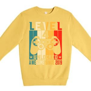 Level 4 Unlocked Awesome Since 2019 4th Birthday Gamer Gift Premium Crewneck Sweatshirt