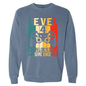 Level 4 Unlocked Awesome Since 2019 4th Birthday Gamer Gift Garment-Dyed Sweatshirt