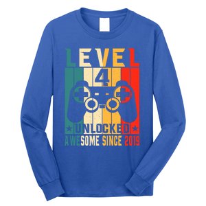 Level 4 Unlocked Awesome Since 2019 4th Birthday Gamer Gift Long Sleeve Shirt