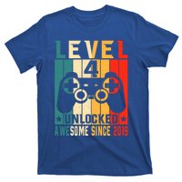 Level 4 Unlocked Awesome Since 2019 4th Birthday Gamer Gift T-Shirt