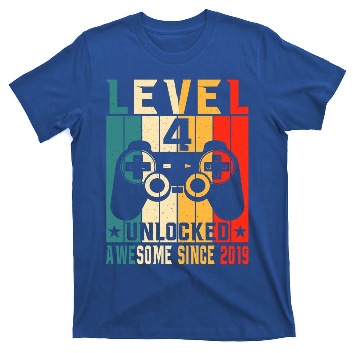 Level 4 Unlocked Awesome Since 2019 4th Birthday Gamer Gift T-Shirt