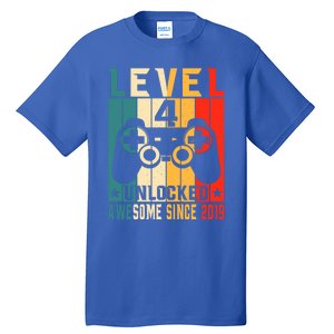 Level 4 Unlocked Awesome Since 2019 4th Birthday Gamer Gift Tall T-Shirt