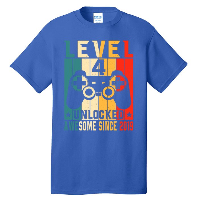 Level 4 Unlocked Awesome Since 2019 4th Birthday Gamer Gift Tall T-Shirt