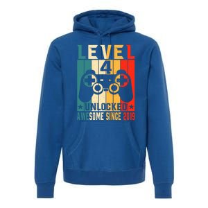 Level 4 Unlocked Awesome Since 2019 4th Birthday Gamer Gift Premium Hoodie