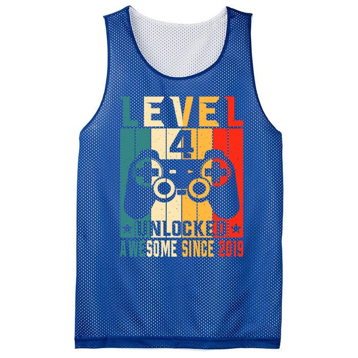 Level 4 Unlocked Awesome Since 2019 4th Birthday Gamer Gift Mesh Reversible Basketball Jersey Tank