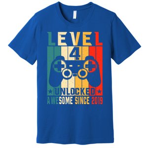 Level 4 Unlocked Awesome Since 2019 4th Birthday Gamer Gift Premium T-Shirt