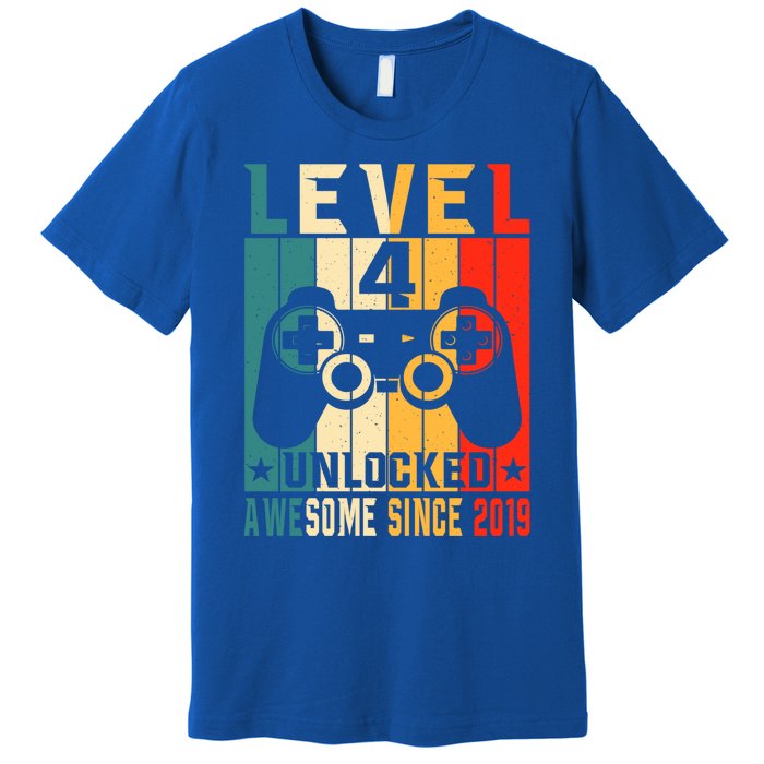 Level 4 Unlocked Awesome Since 2019 4th Birthday Gamer Gift Premium T-Shirt