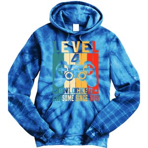 Level 4 Unlocked Awesome Since 2019 4th Birthday Gamer Gift Tie Dye Hoodie