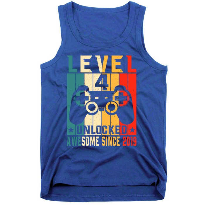 Level 4 Unlocked Awesome Since 2019 4th Birthday Gamer Gift Tank Top