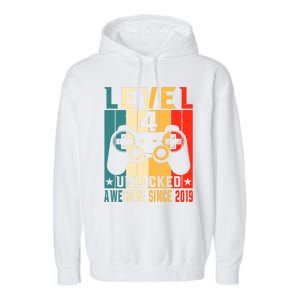 Level 4 Unlocked Awesome Since 2019 4th Birthday Gamer Gift Garment-Dyed Fleece Hoodie