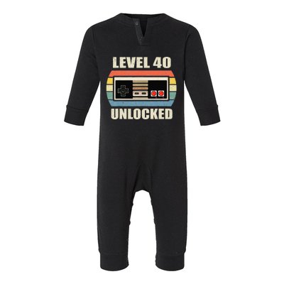 Level 40 Unlocked Video Gamer 40th Birthday Gifts Tea Infant Fleece One Piece