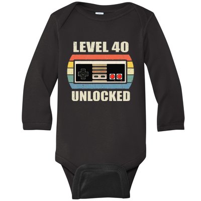 Level 40 Unlocked Video Gamer 40th Birthday Gifts Tea Baby Long Sleeve Bodysuit