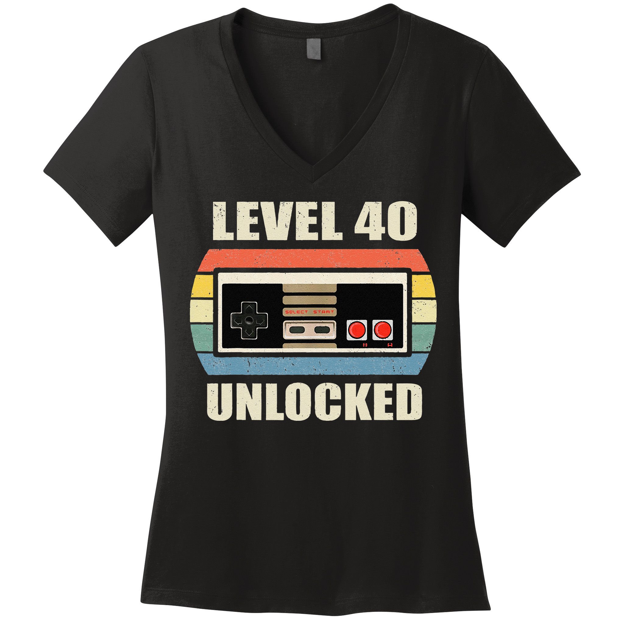 Level 40 Unlocked Video Gamer 40th Birthday Gifts Tea Women's V-Neck T-Shirt