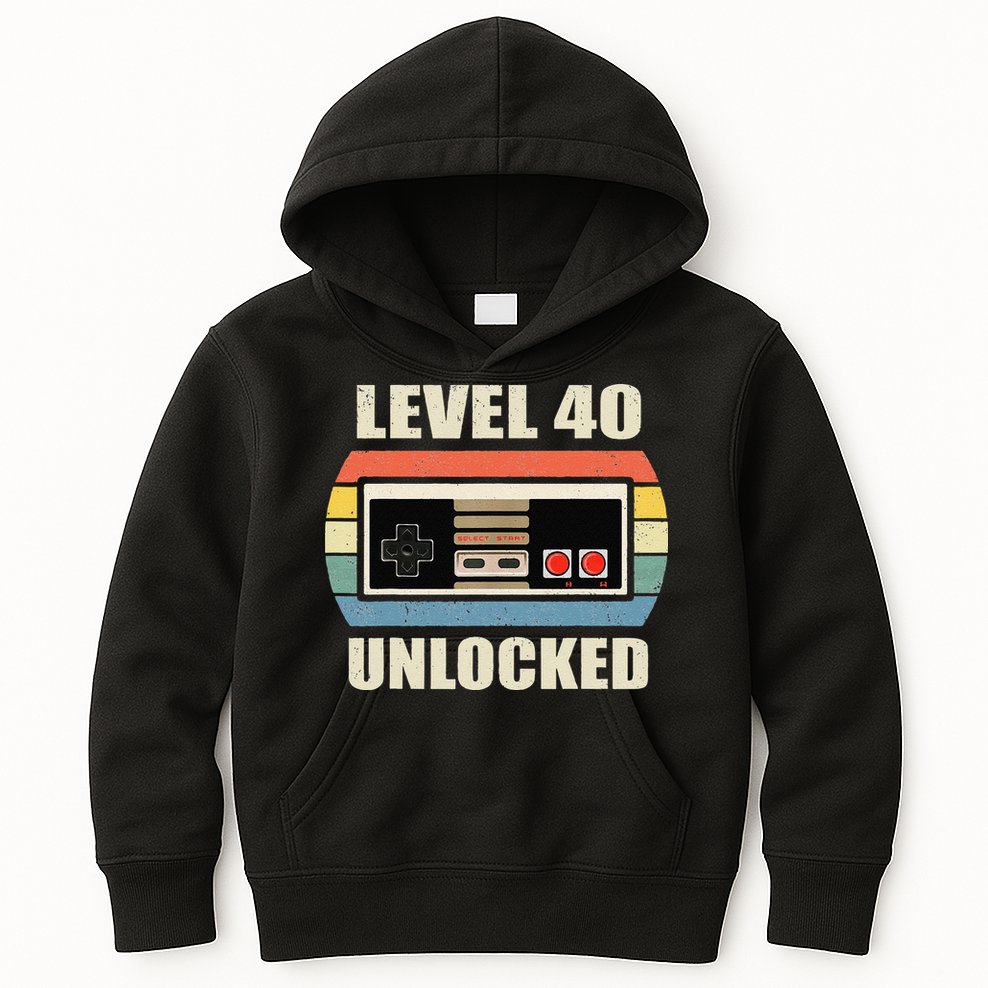 Level 40 Unlocked Video Gamer 40th Birthday Gifts Tea Kids Hoodie