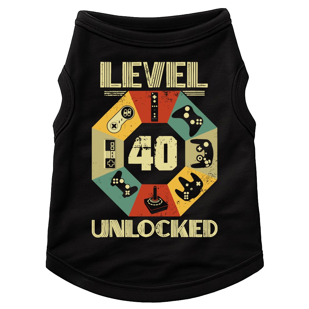 Level 40 Unlocked T Funny Video Gamer 40th Birthday Doggie Tank