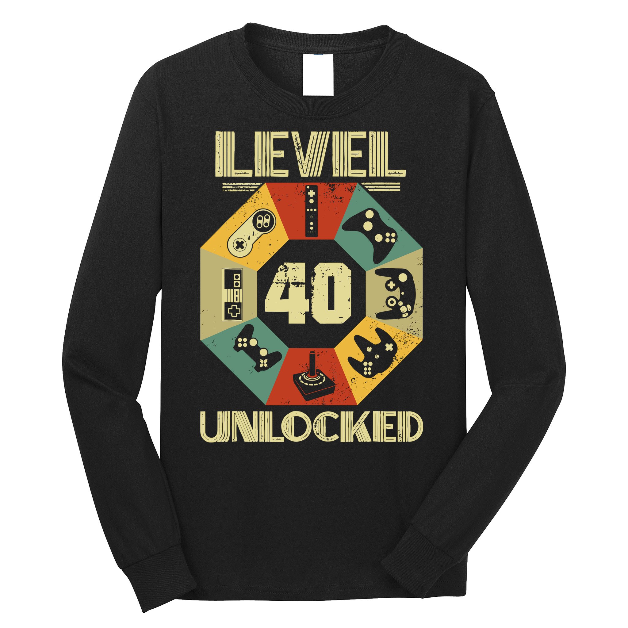 Level 40 Unlocked T Funny Video Gamer 40th Birthday Long Sleeve Shirt