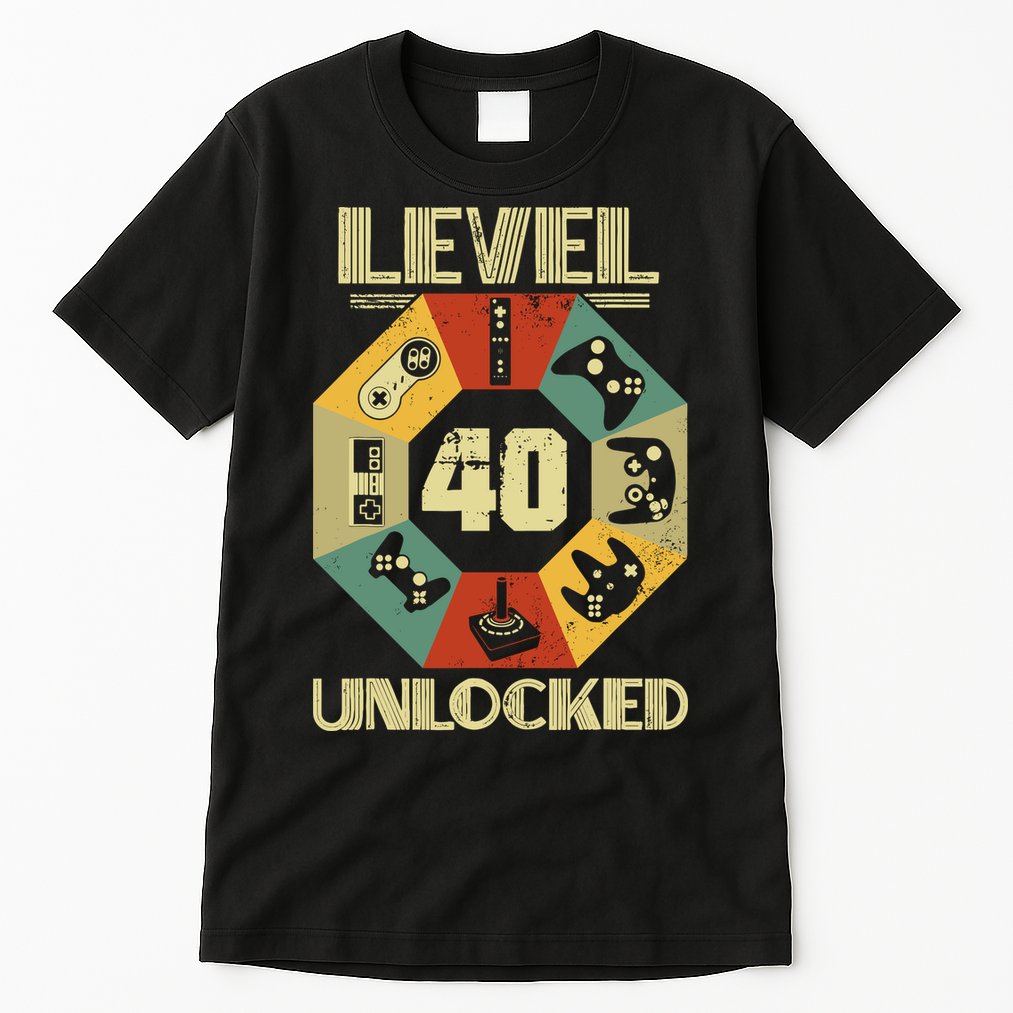 Level 40 Unlocked T Funny Video Gamer 40th Birthday Tall T-Shirt