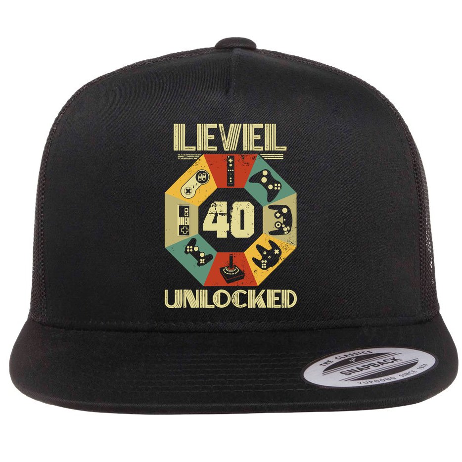 Level 40 Unlocked T Funny Video Gamer 40th Birthday Flat Bill Trucker Hat