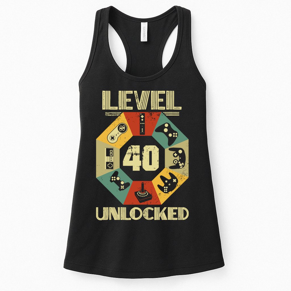 Level 40 Unlocked T Funny Video Gamer 40th Birthday Womens Tank Top
