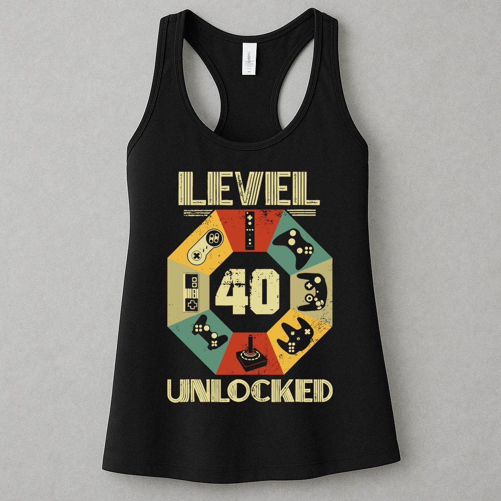 Level 40 Unlocked T Funny Video Gamer 40th Birthday Womens Tank Top