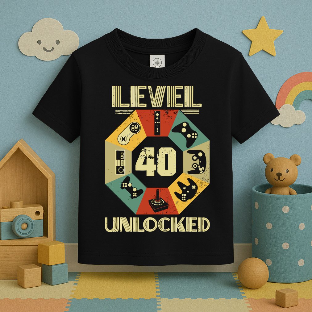 Level 40 Unlocked T Funny Video Gamer 40th Birthday Toddler T-Shirt