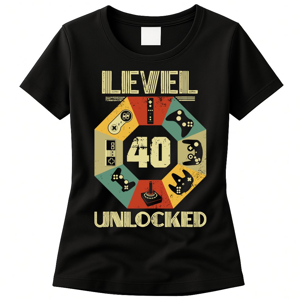 Level 40 Unlocked T Funny Video Gamer 40th Birthday Womens T-Shirt